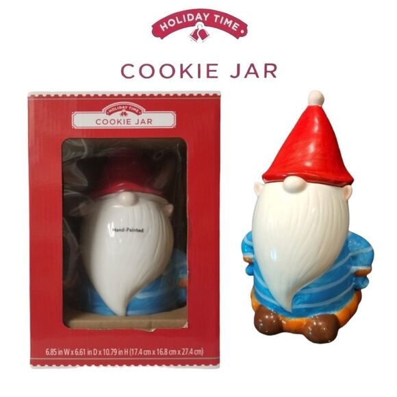 Gnome Cookie Jar Hand Painted Holiday Decor Sealed NIB - Picture 5 of 5